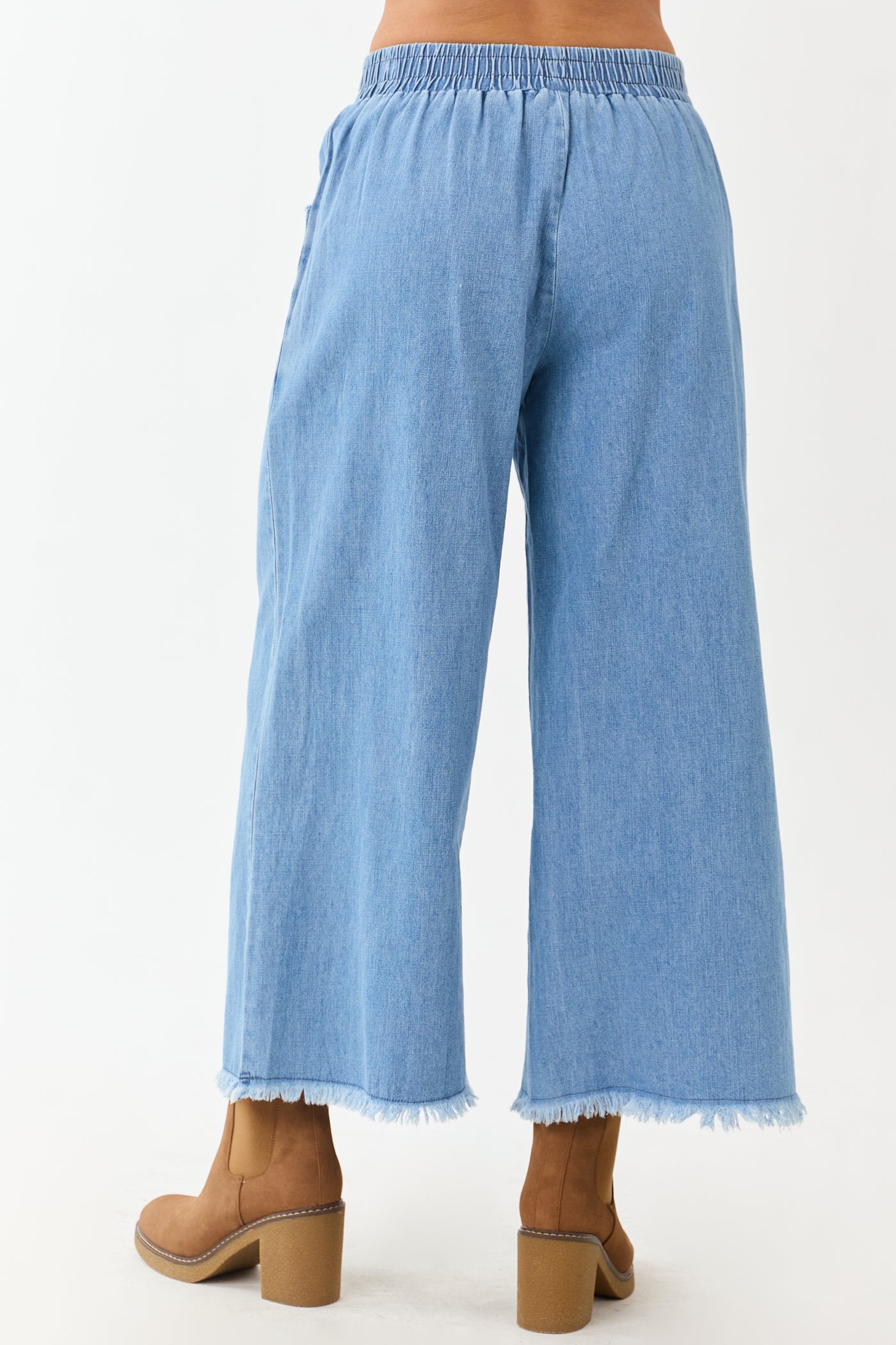Light Wash Wide Leg Cropped Chambray Pants