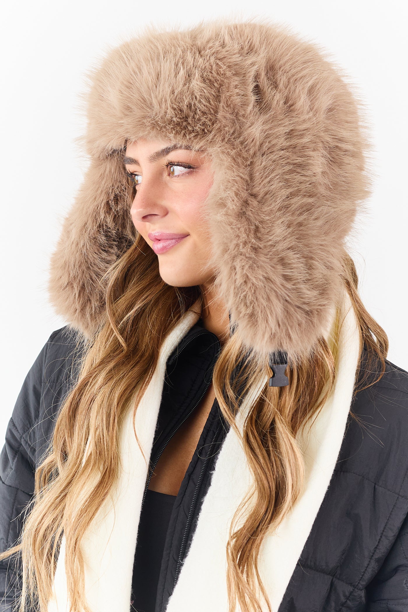 Light Coffee Faux Fur Trapper Hat with Buckle
