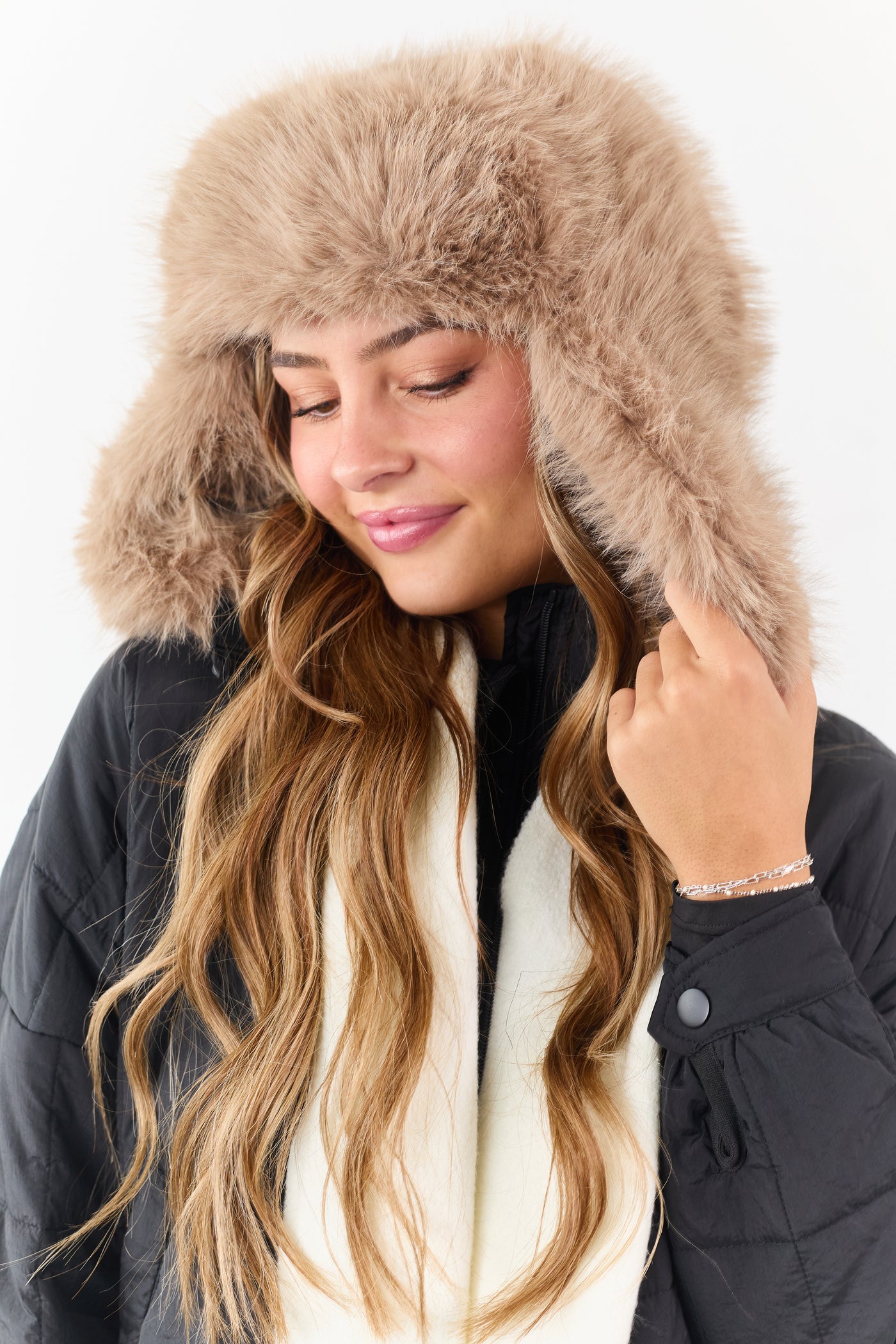 Light Coffee Faux Fur Trapper Hat with Buckle