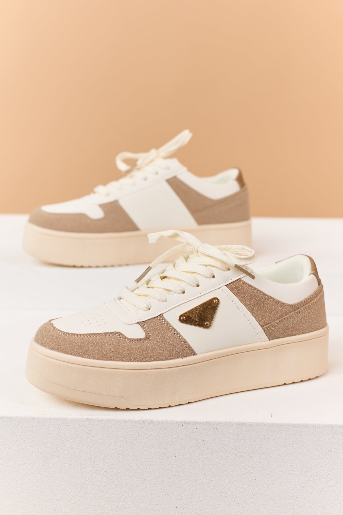 Light Mocha Contrast Platform Fashion Sneakers