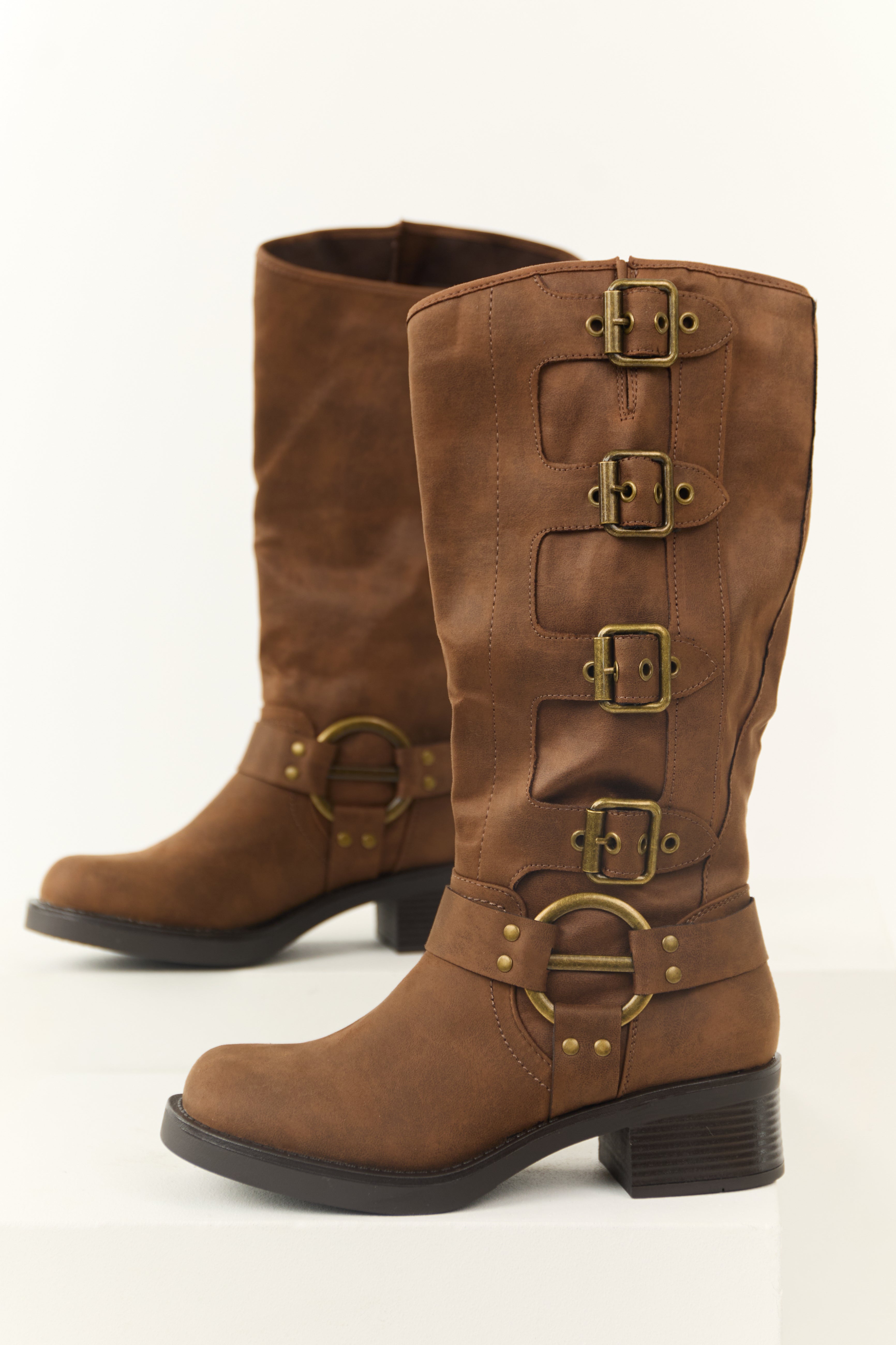 Light Sepia Faux Leather Multiple Buckle Boot | Lime Lush Boutique