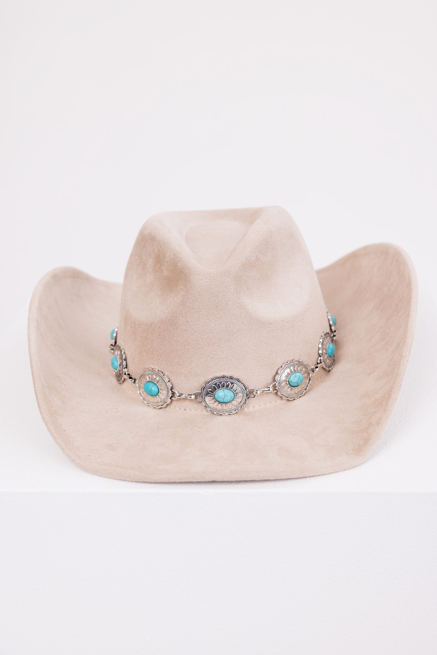 Light Taupe Suede Hat with Silver Chain