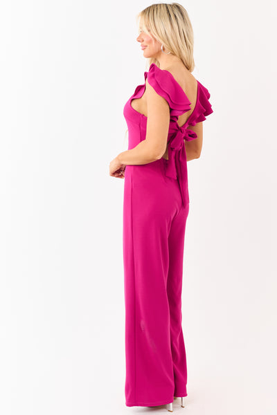 Lila Mulberry Ruffle Cap Sleeve Open Tie Back Jumpsuit