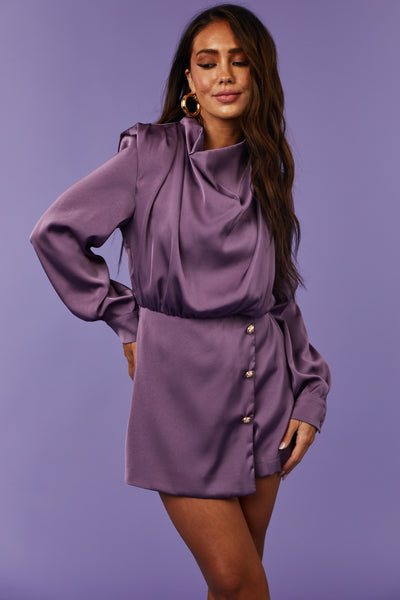 Lilac Cowl Neck Front Overlay with Buttons Romper