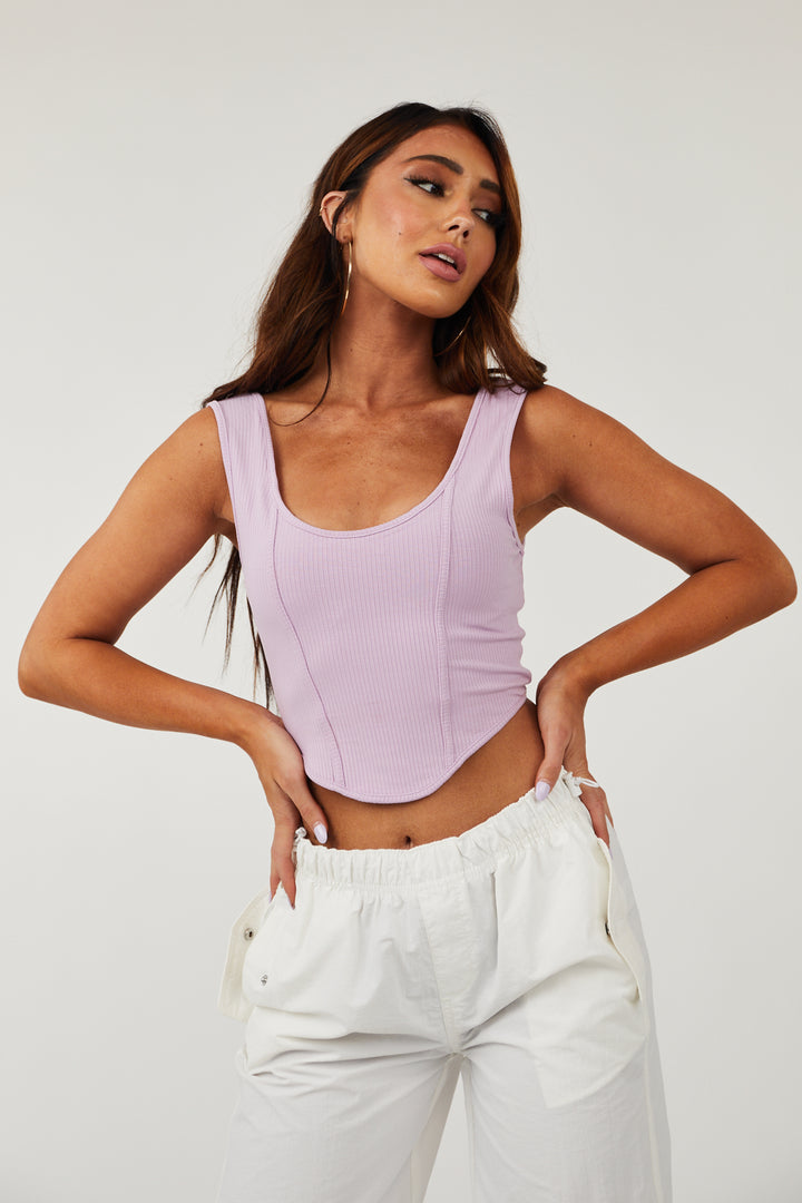 Lilac Ribbed Scoop Neckline Crop Tank Top