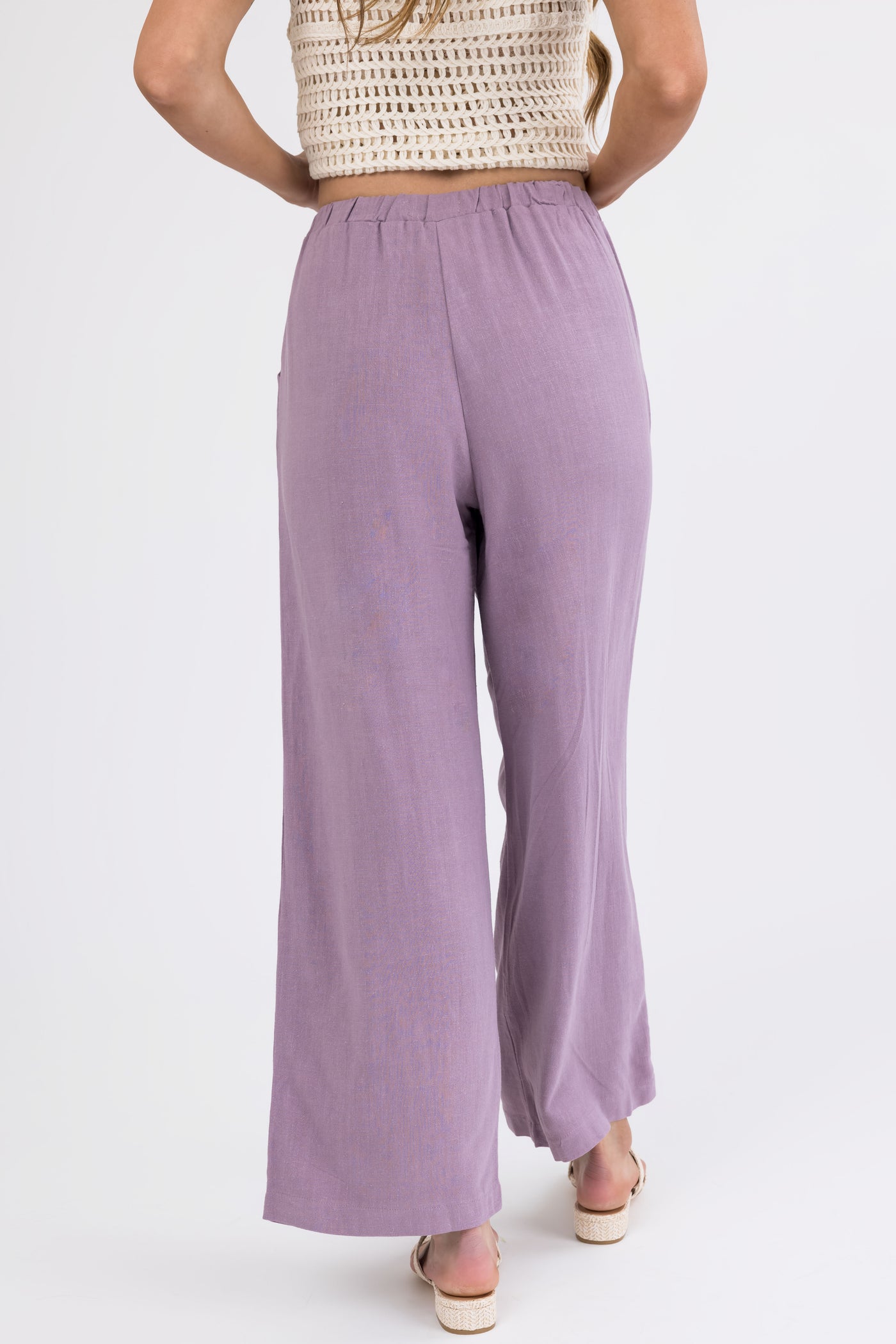 Lilac Wide Leg Textured Linen Pants