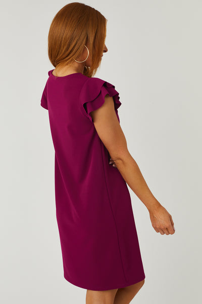 Lily Boysenberry Ruffle Sleeve Shift Dress
