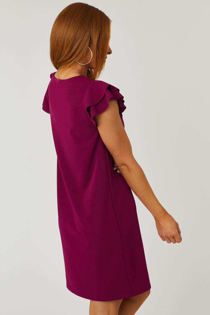 Lily Boysenberry Ruffle Sleeve Shift Dress