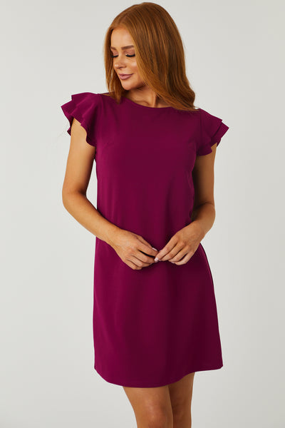 Lily Boysenberry Ruffle Sleeve Shift Dress