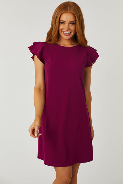 Lily Boysenberry Ruffle Sleeve Shift Dress