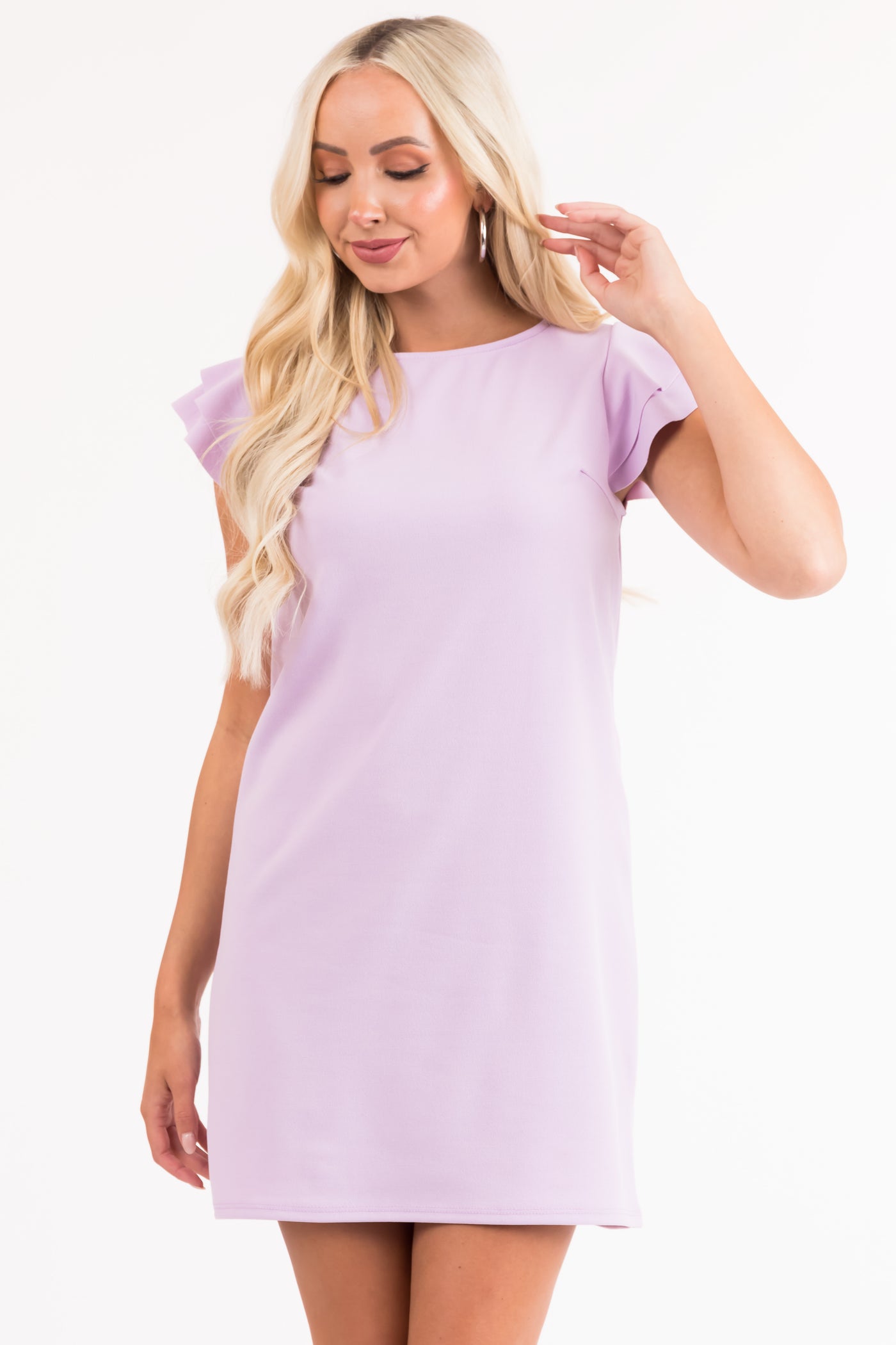Lily Lavender Ruffle Sleeve Shift Dress
