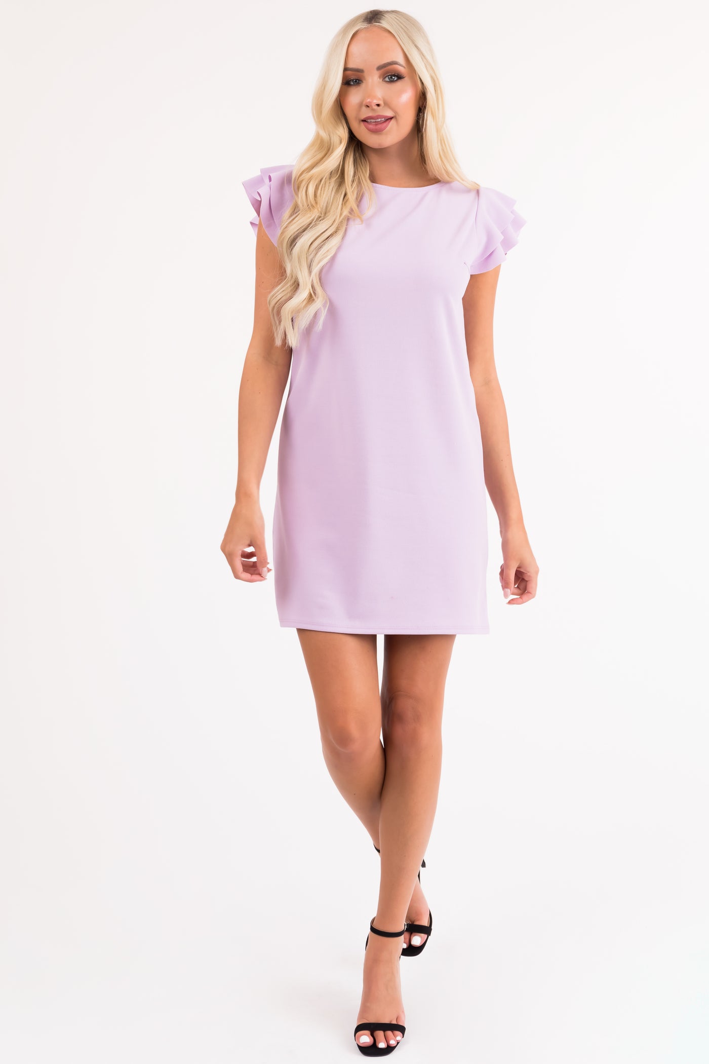 Lily Lavender Ruffle Sleeve Shift Dress