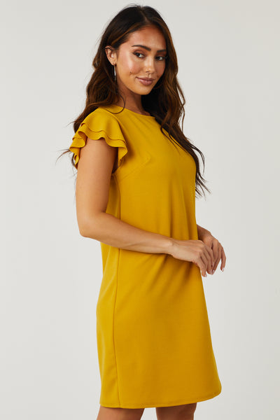 Lily Mustard Ruffle Sleeve Shift Dress