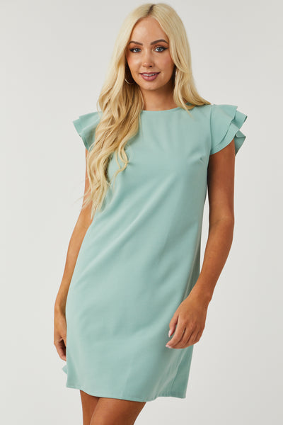 Lily Sage Ruffle Sleeve Shift Dress