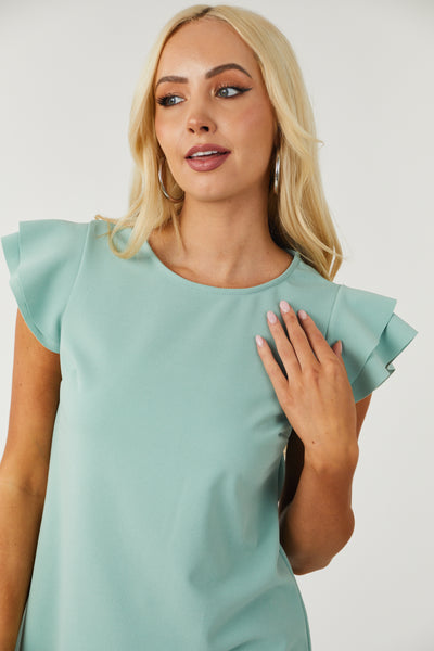 Lily Sage Ruffle Sleeve Shift Dress