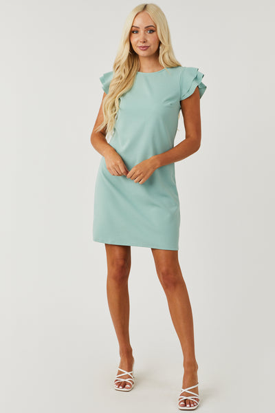 Lily Sage Ruffle Sleeve Shift Dress