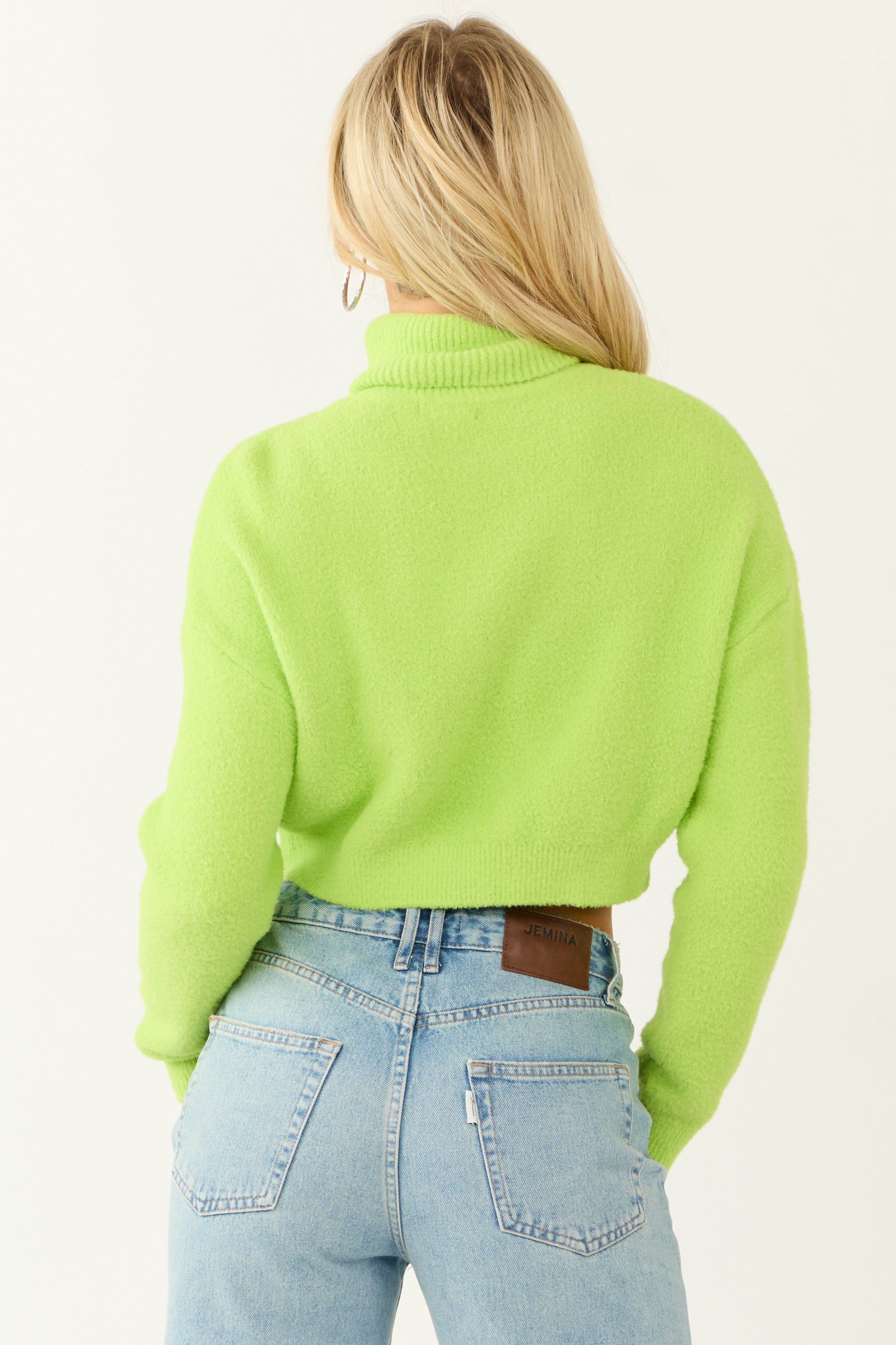 Lime Cropped Turtleneck Fuzzy Sweater | Lime Lush Boutique