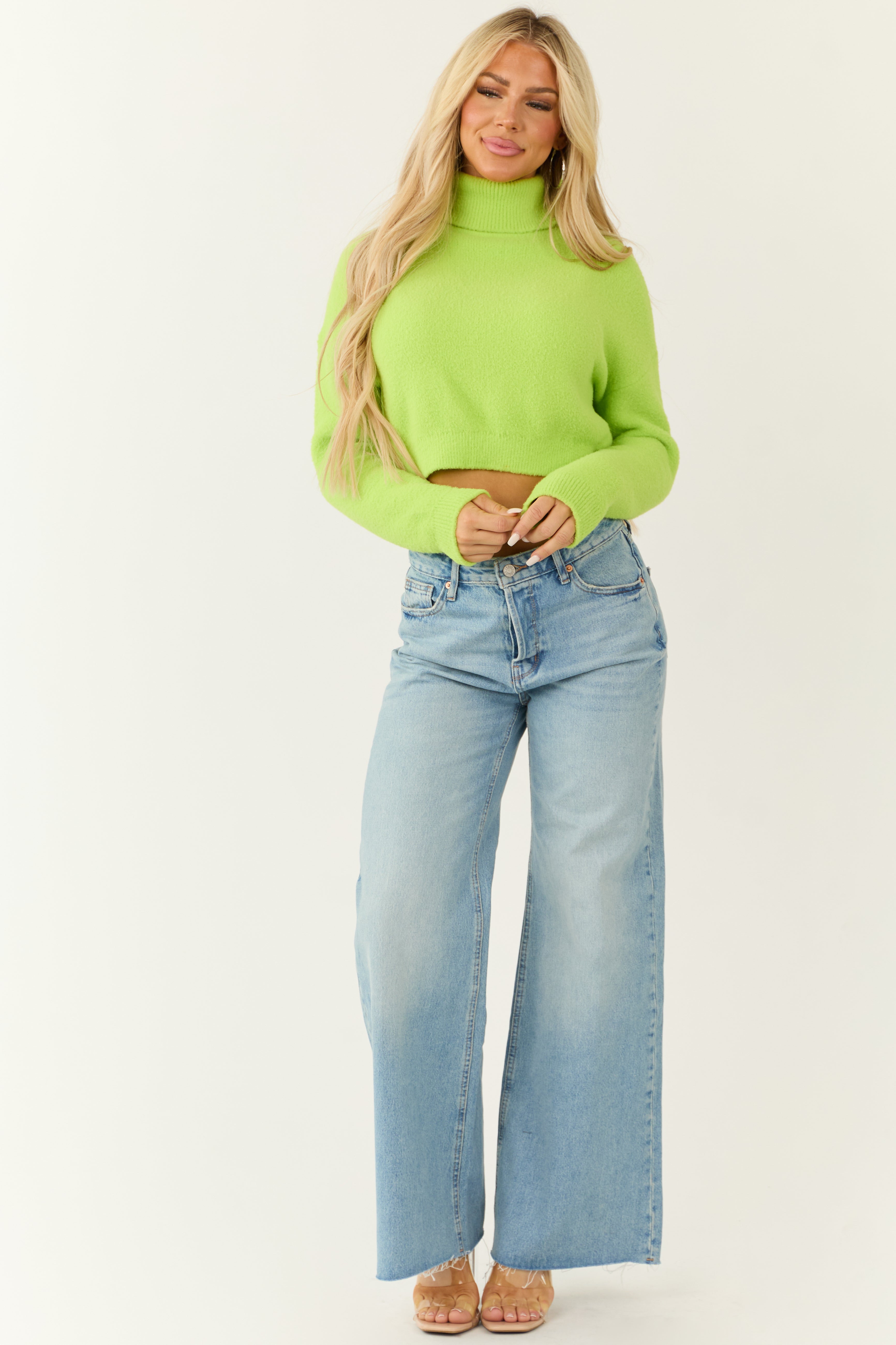 Lime Cropped Turtleneck Fuzzy Sweater | Lime Lush Boutique