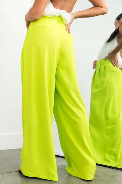 Lime High Waisted Wide Leg Woven Pants