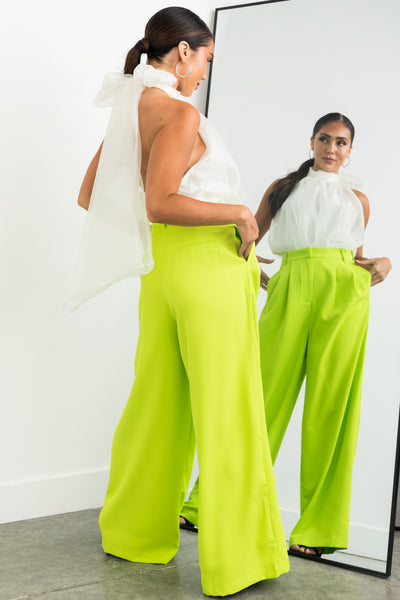 Lime High Waisted Wide Leg Woven Pants