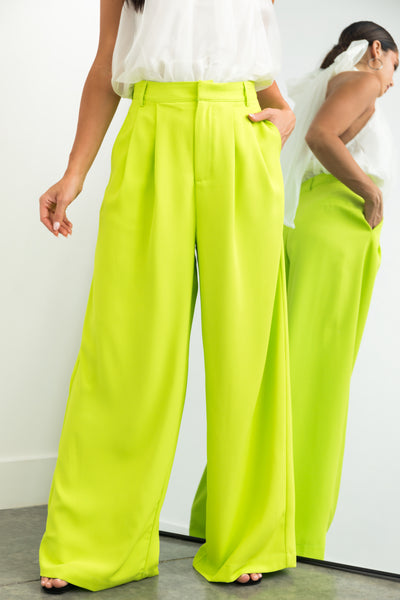 Lime High Waisted Wide Leg Woven Pants