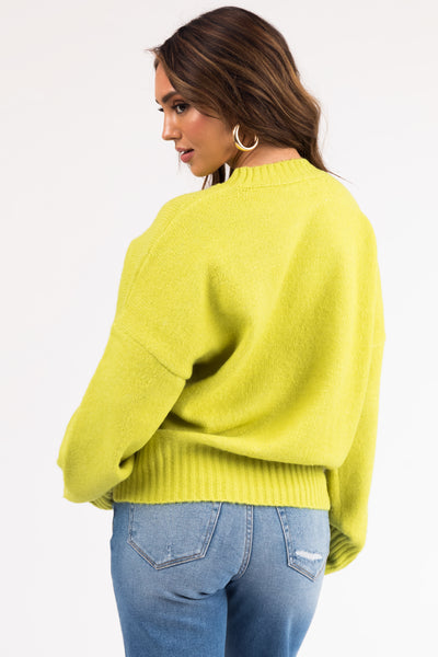 Lime Long Sleeve High Neck Knit Sweater