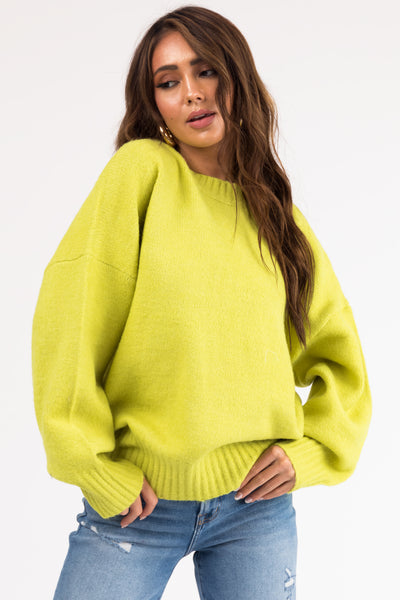 Lime Long Sleeve High Neck Knit Sweater