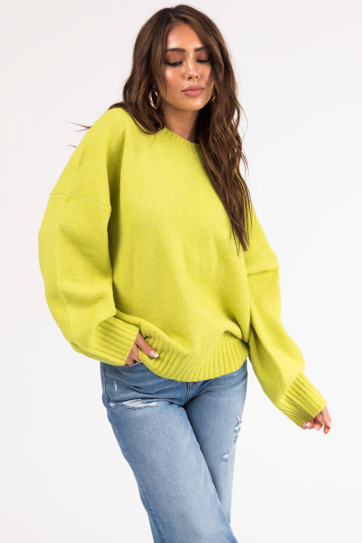 Lime Long Sleeve High Neck Knit Sweater