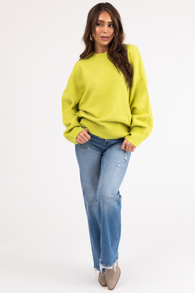 Lime Long Sleeve High Neck Knit Sweater