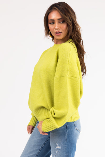 Lime Long Sleeve High Neck Knit Sweater
