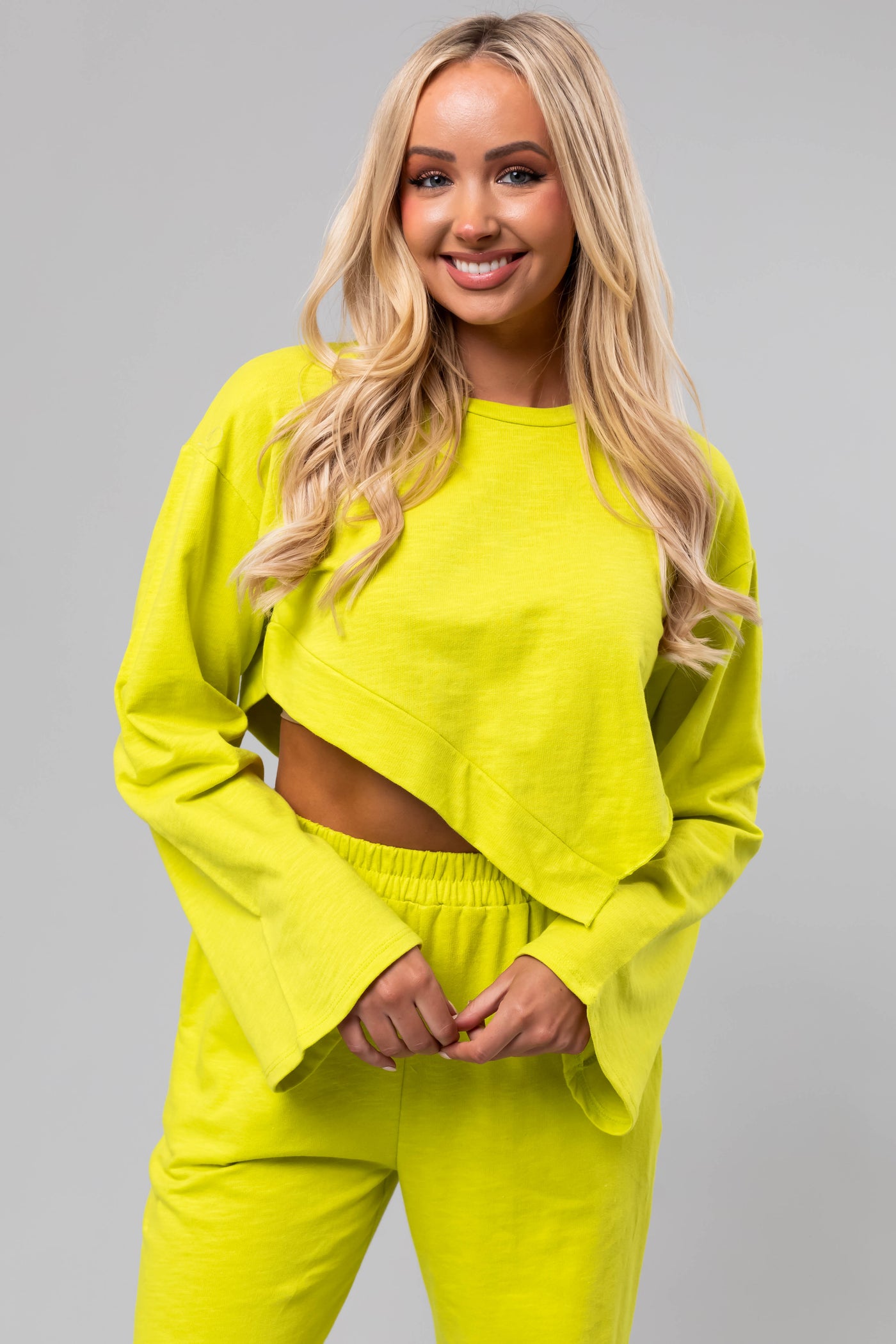 Lime Long Sleeve Top and Wide Leg Pants Set