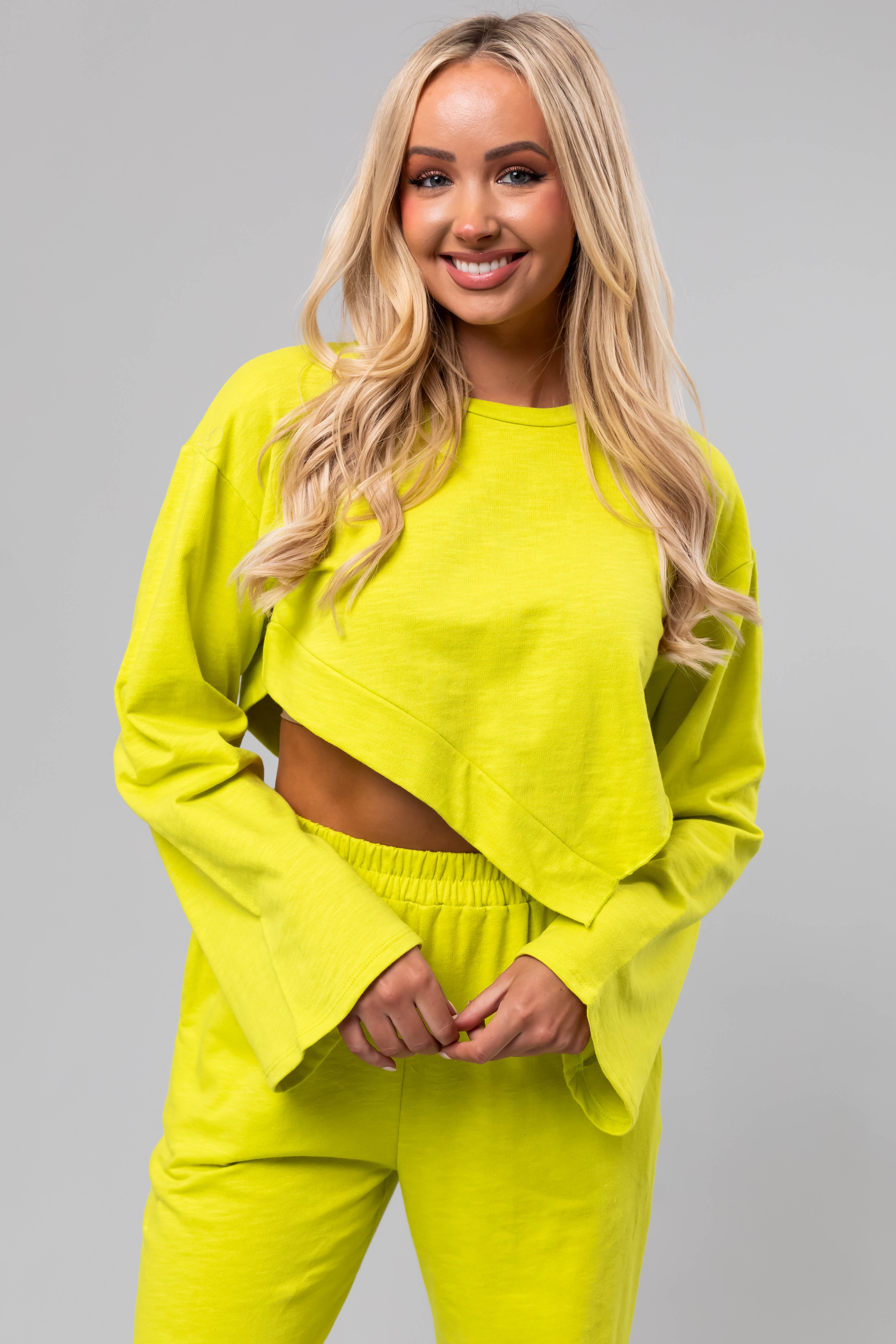 Lime Long Sleeve Top and Wide Leg Pants Set