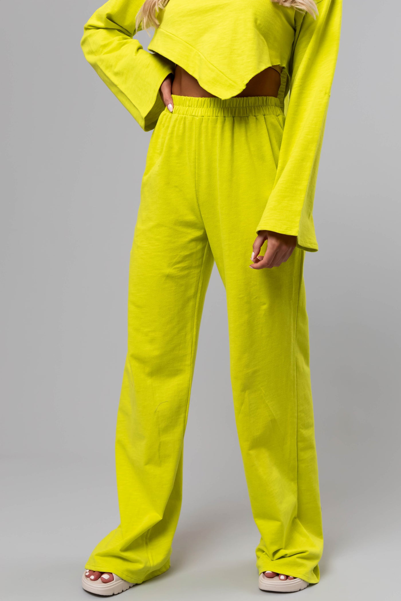 Lime Long Sleeve Top and Wide Leg Pants Set