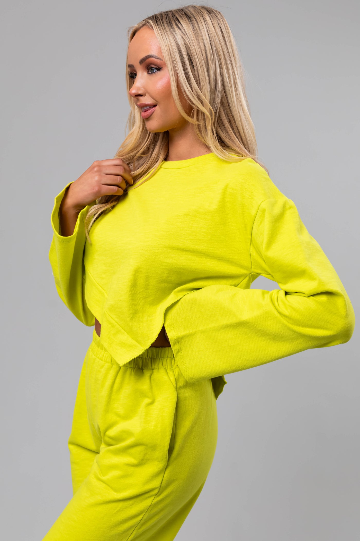 Lime Long Sleeve Top and Wide Leg Pants Set