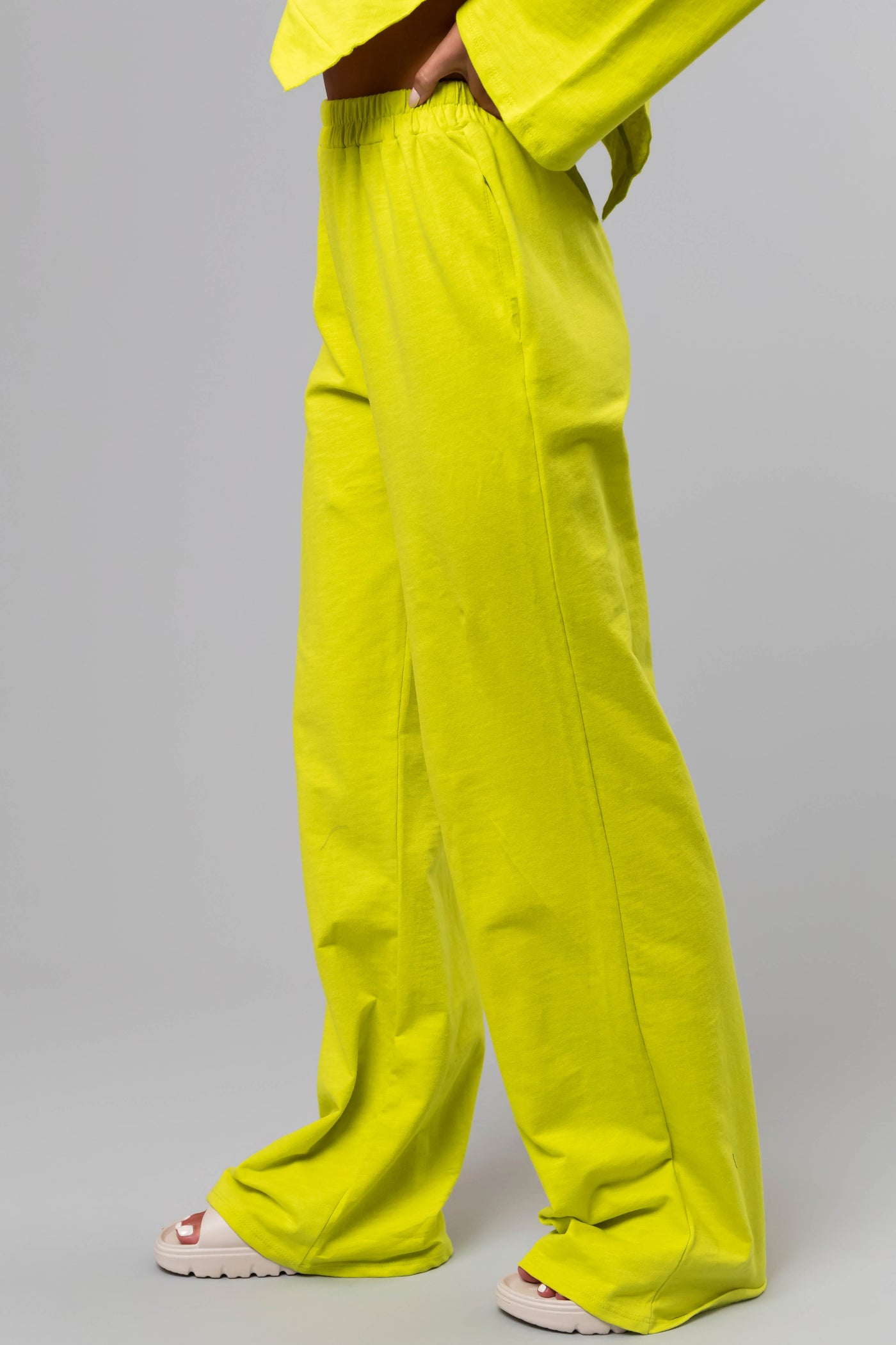 Lime Long Sleeve Top and Wide Leg Pants Set