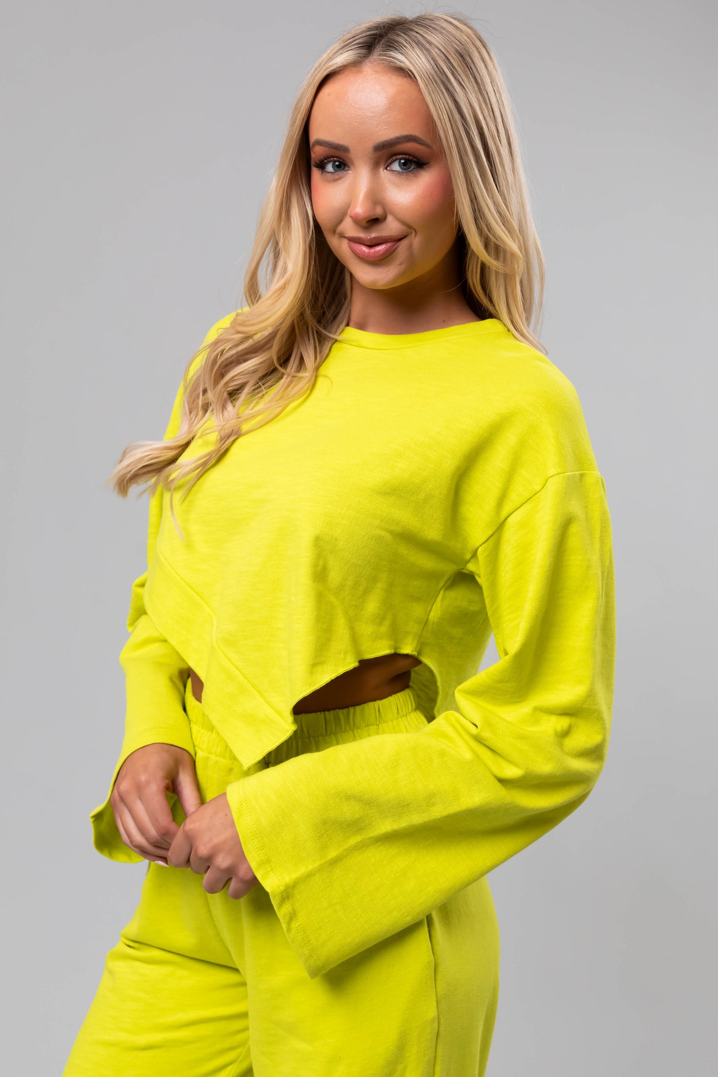 Lime Long Sleeve Top and Wide Leg Pants Set