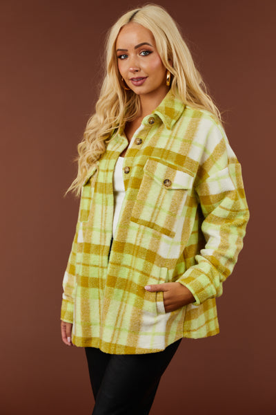 Lime Plaid Super Soft Fuzzy Shacket