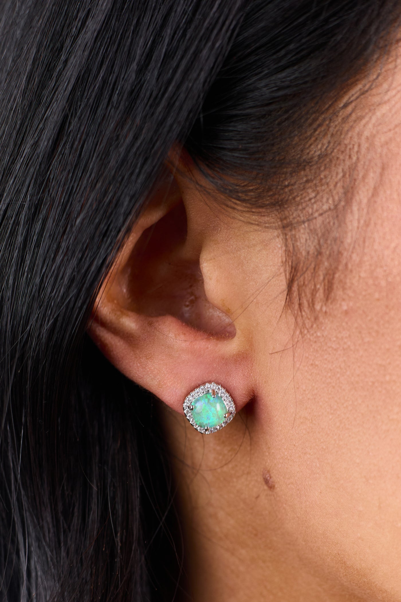Lime Opal Rhinestone Stud Earrings
