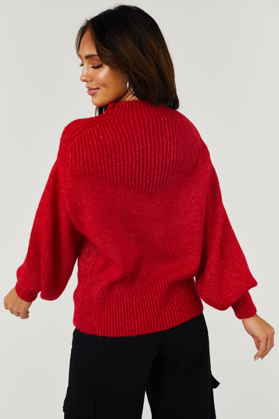 Lipstick Balloon Long Sleeve Mock Neck Sweater