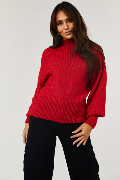 Lipstick Balloon Long Sleeve Mock Neck Sweater