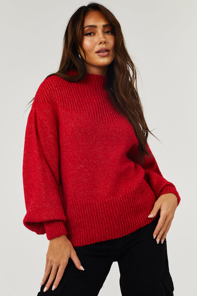 Lipstick Balloon Long Sleeve Mock Neck Sweater