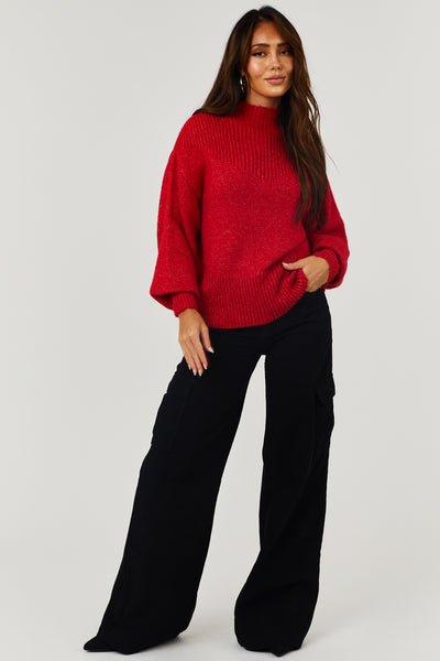 Lipstick Balloon Long Sleeve Mock Neck Sweater