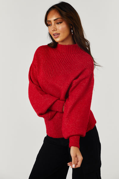 Lipstick Balloon Long Sleeve Mock Neck Sweater