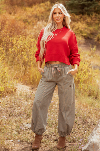 Lipstick Boxy Drop Shoulder Crop Rib Knit Sweater