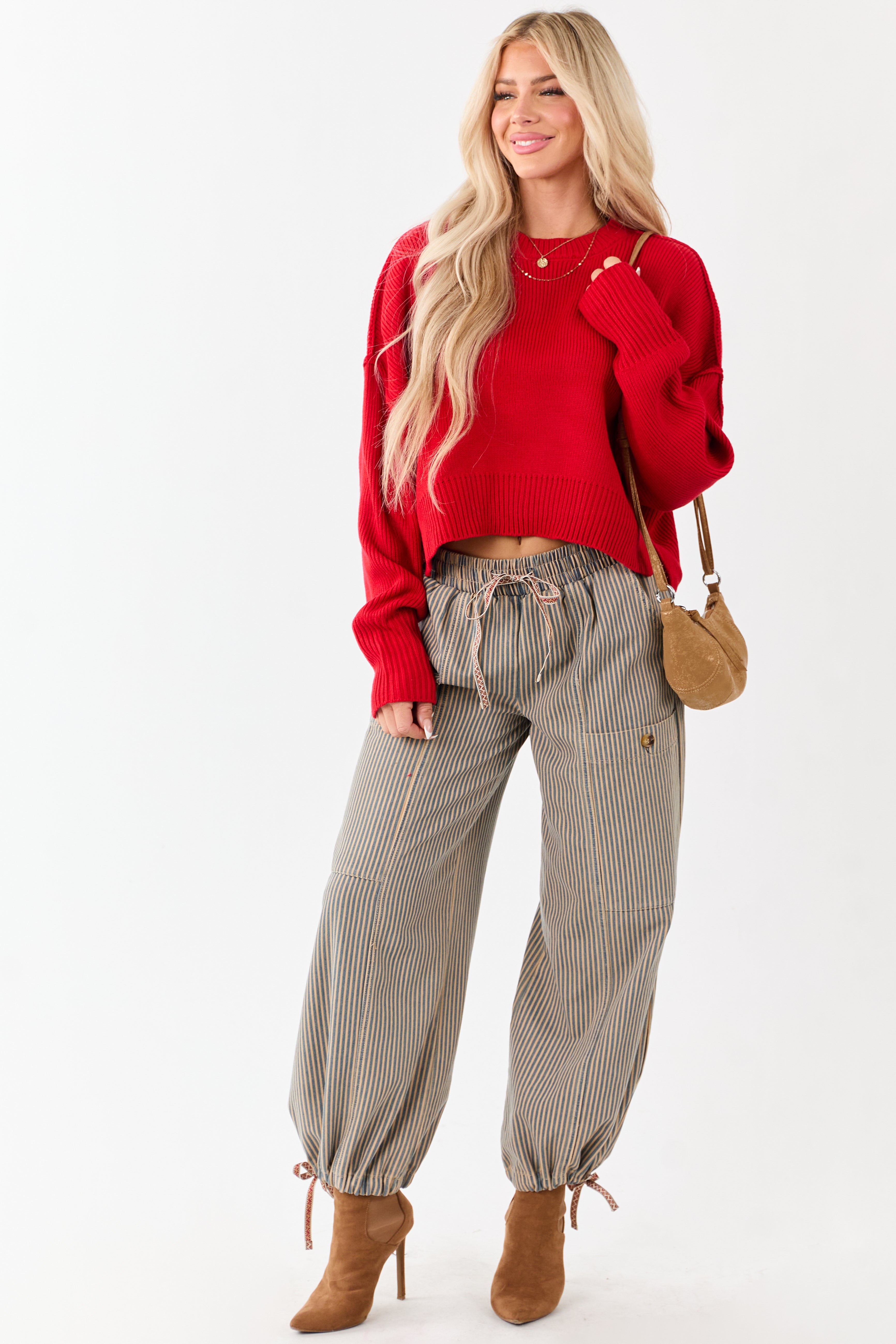 Lipstick Boxy Drop Shoulder Crop Rib Knit Sweater