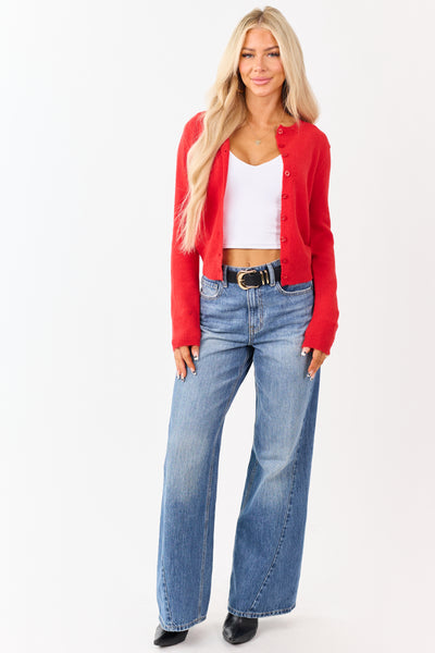 Lipstick Button Down Long Sleeve Knit Cardigan