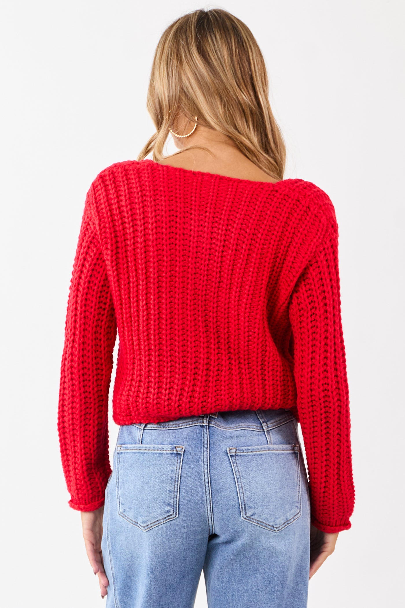 Lipstick Chunky Rib Knit Button Down Cardigan