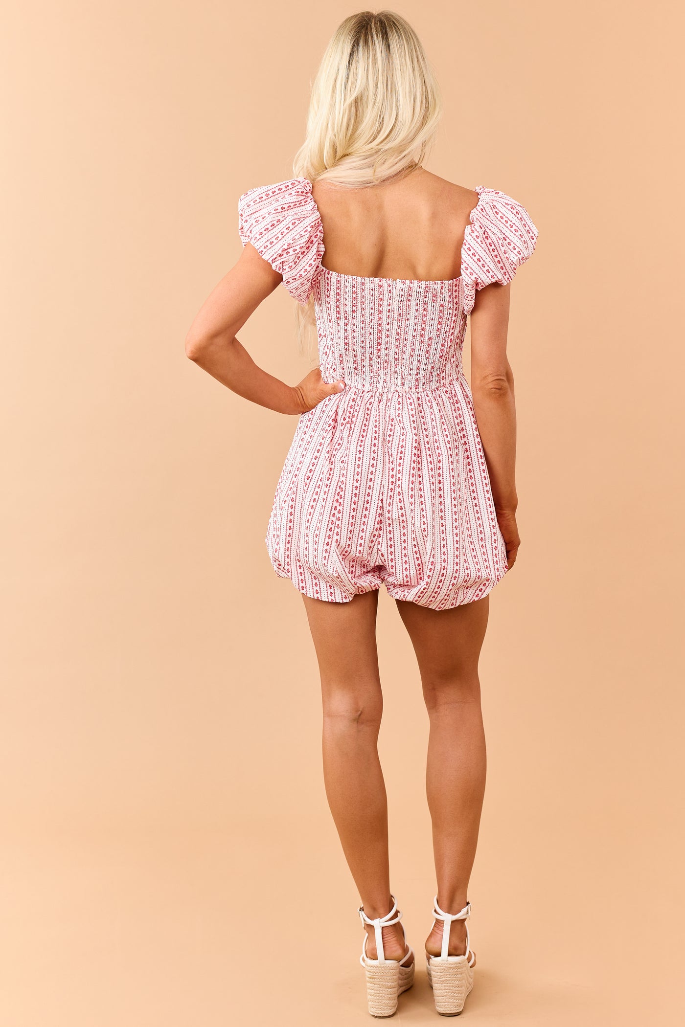 Lipstick Cotton Floral Print Bubble Hem Romper
