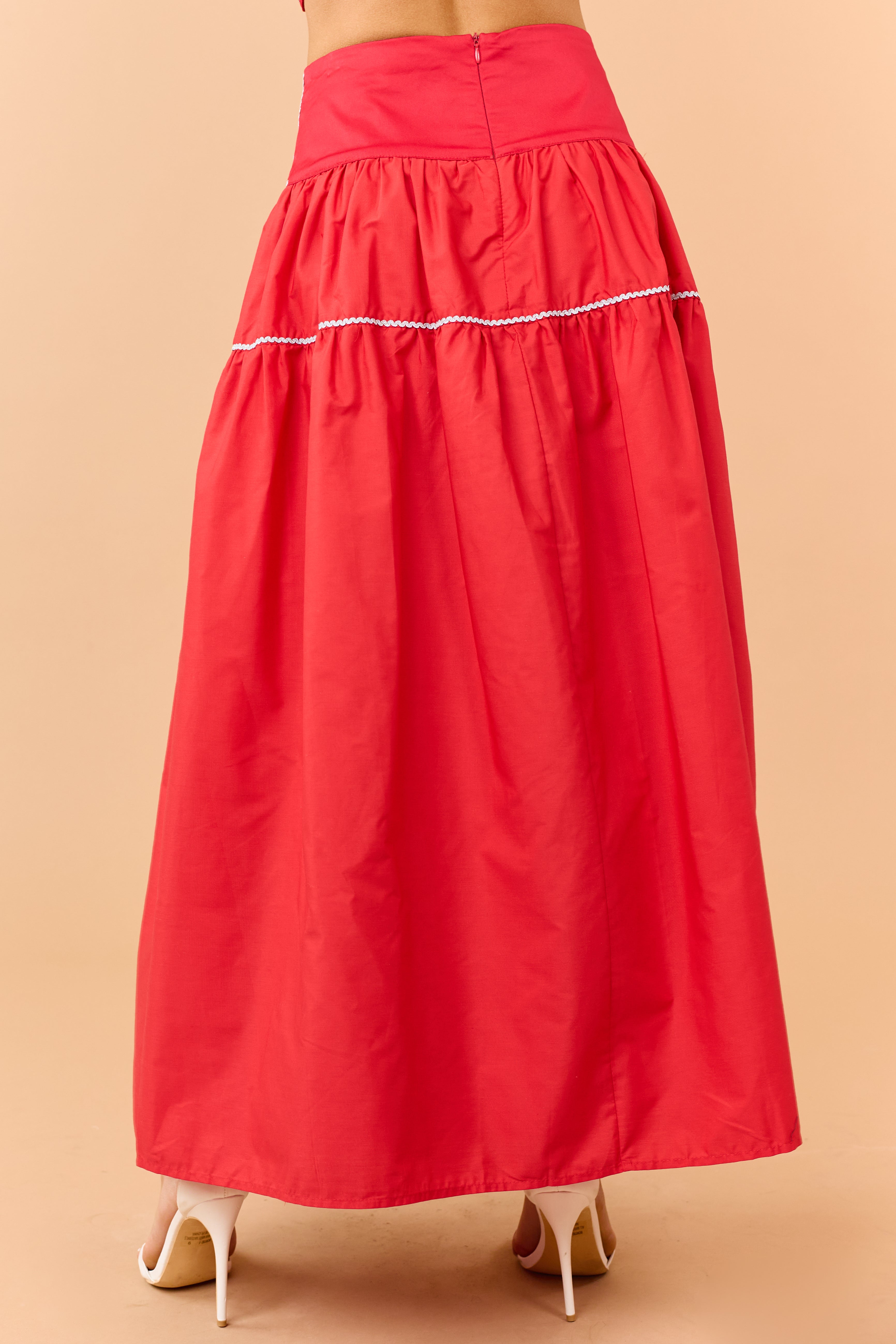 Lipstick Cotton Silver Contrast Top and Skirt Set