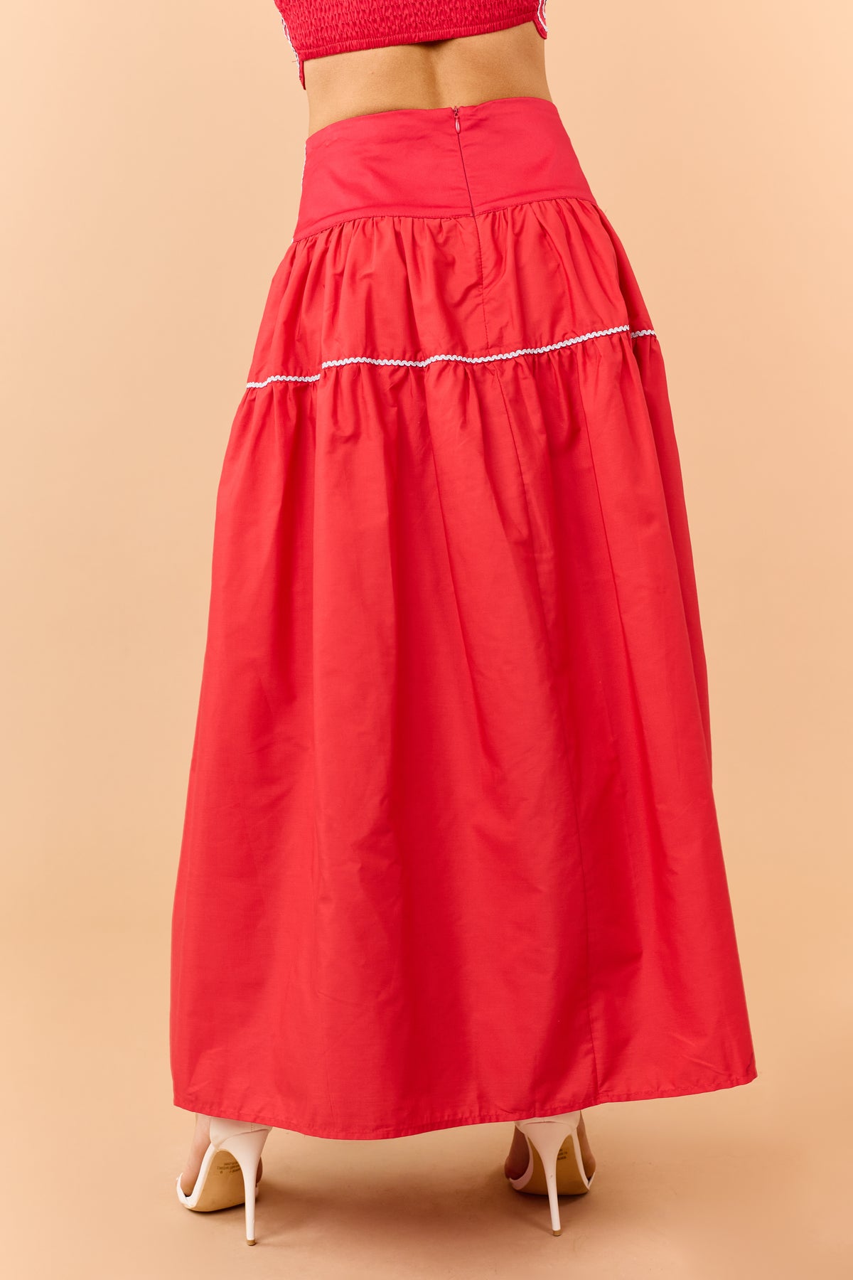 Lipstick Cotton Silver Contrast Top and Skirt Set